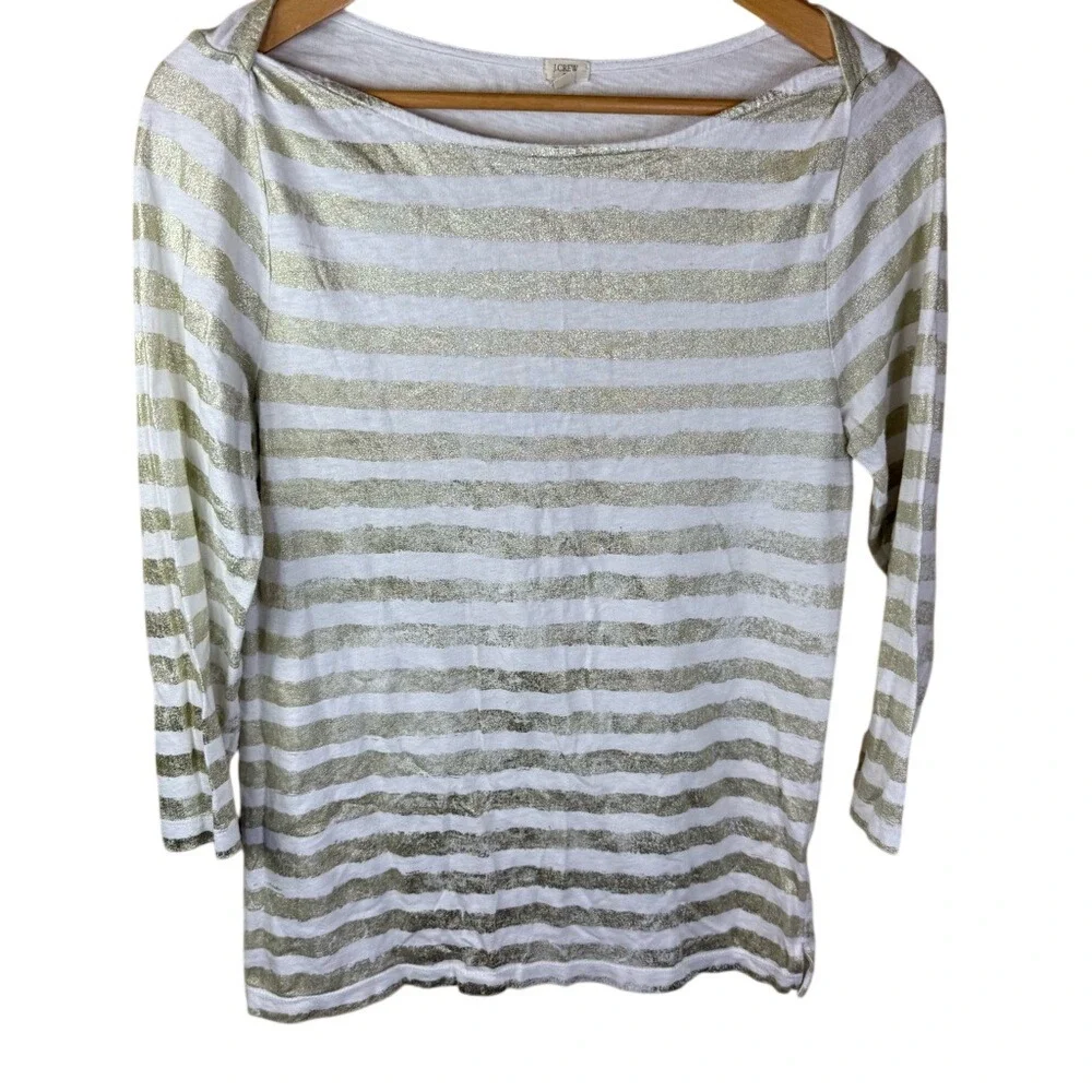 J.Crew Womens‎ Gold Striped Cotton 3/4 Sleeve Size Small Preppy